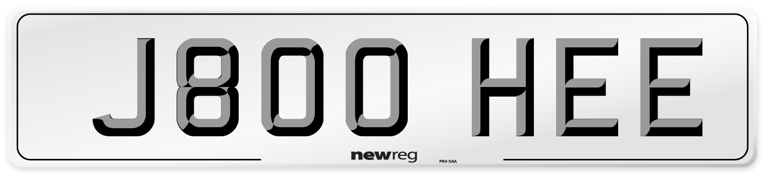 J800 HEE Number Plate from New Reg